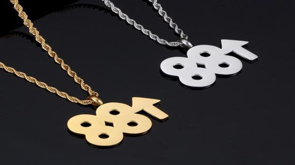 

2019 double 8 up necklace for men women gold color stainless steel digital pendants necklaces chain hip hop rock jewelry gift2589444887, Silver