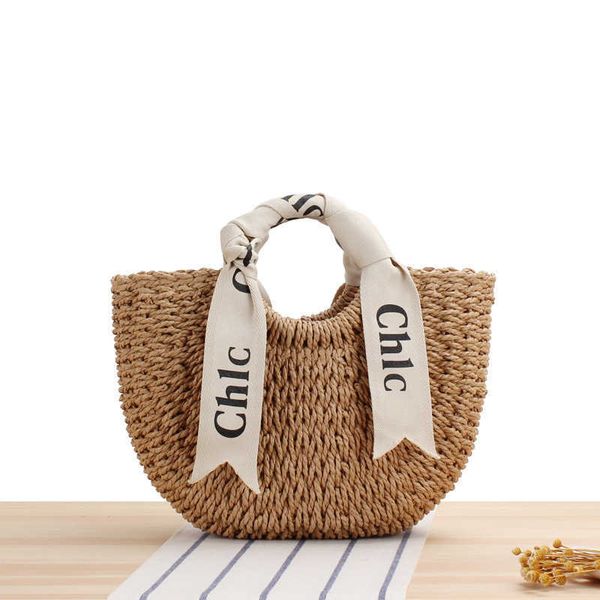 

beach bags letter scarves hand held straw woven bags paper grass hiking vacation handbags shoulder moon bags 230529
