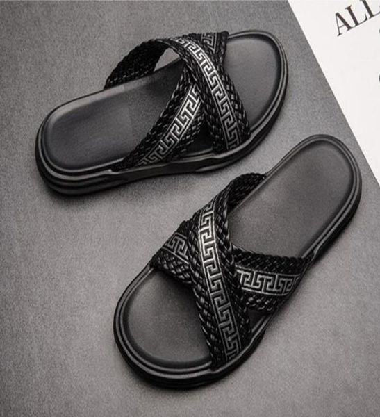 

men flipflops sandals with correct slippers snake print slide summer wide flat sandals slipper da529276557, Black