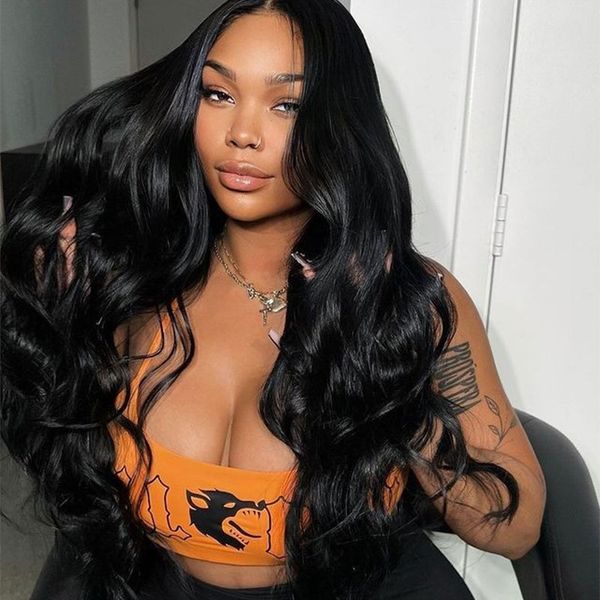 

13x6 hd transparent lace frontal wig 30 34 inch body wave lace human hair wigs for women loose wave 13x4 lace frontal wigs, Black;brown
