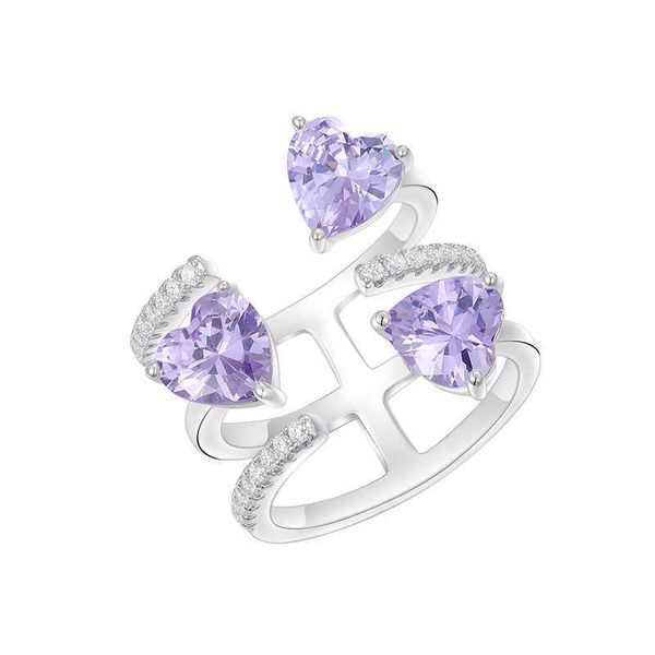 

band rings silver plated adjustable heart rings crystal open rings for women men luxury triple layer with purple yellow zircon finger ring a