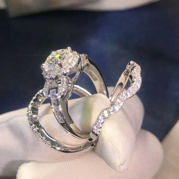 

band rings huitan temperament women set rings with sparkling crystal cubic zirconia gorgeous bridal rings for wedding engagement jewelry aa2, Silver