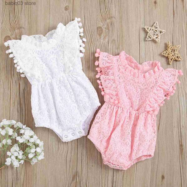 

rompers newborn baby girls summer romper floral lace sleeveless romper toddler kids sweet triangle-bottom jumpsuit with cotton lining t23052, Blue