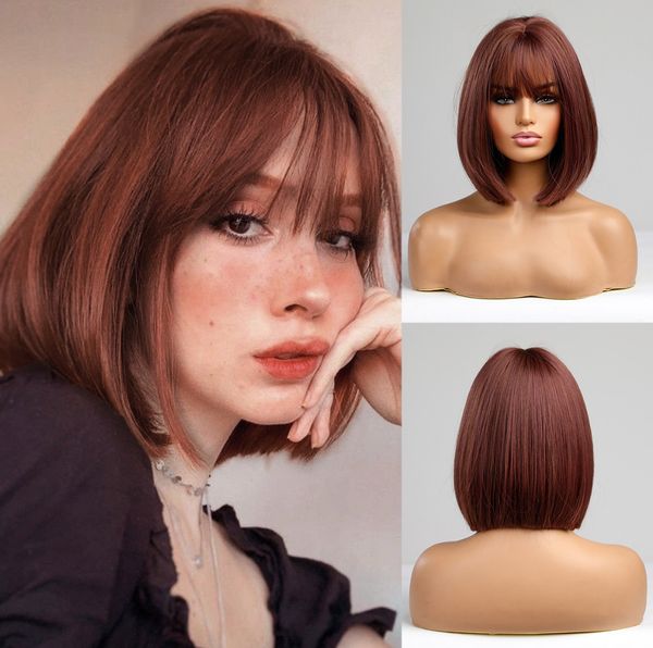 

12-14inch head cover with full bangs and gradient pink short hair wig for women with many styles to choose from and support customization, Black