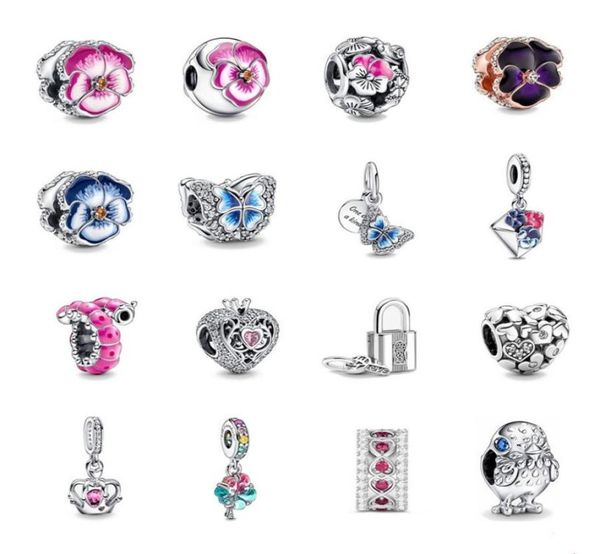 

new popular 925 sterling silver european fashion spring pink flower friend clip envelope curly caterpillar beads for pandora charm1274484, Bronze;silver