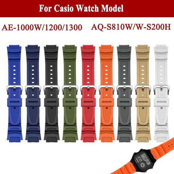 

9pcs 18mm rubber watch strap for casio ae-1000w aq-s810w aq-s800w ae-1200 w735h silicone band men sports breathable watch correa, Black;brown