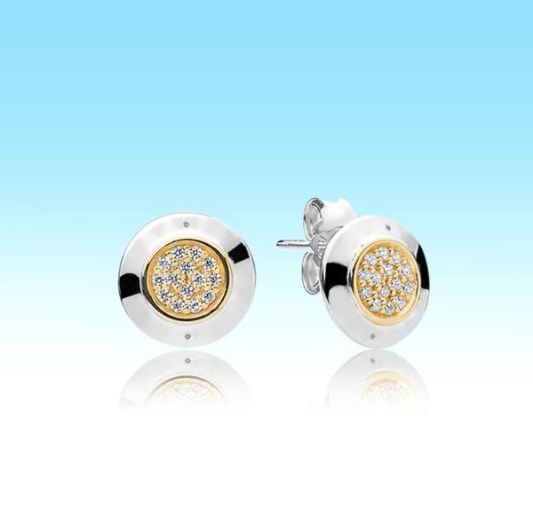 

18k yellow gold pltad stud earring with original box for pandora 925 sterling silver cz diamond pave earrings women men gift jewel3232056, Golden;silver