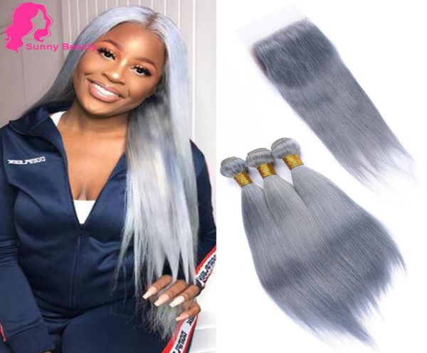 

brazilian brizillian silver grey bundles with closure remy brazilian straight hair with closure human hair bundels with lace closu1780556, Black;brown