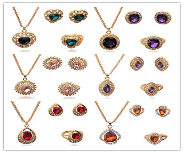 

women fashion18k gilded crystal necklace earring ring jewelry sets285e2046637, Black