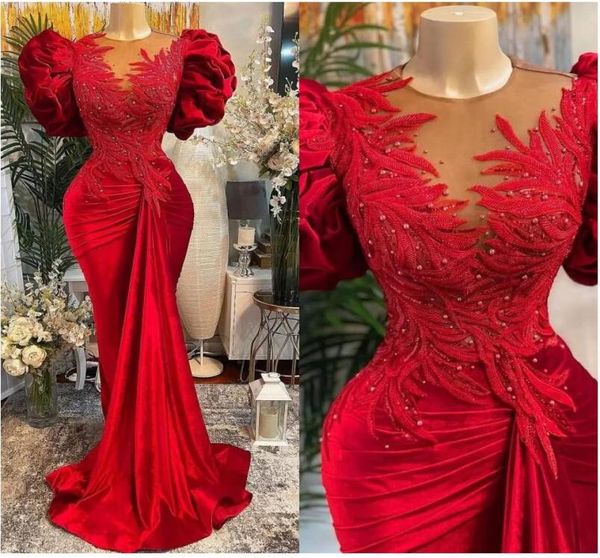 

2022 plus size arabic aso ebi red mermaid lace prom dresses beaded sheer neck velvet evening formal party second reception gowns d5405876, Black