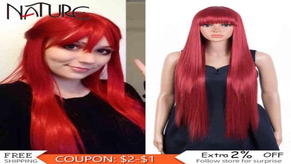 

nature long natural straight cosplay fire red wigs with bangs party lolita heat resistant synthetic wig for women 22062259452558338786, Black