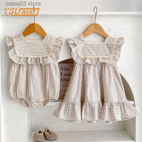 

rompers newborn toddler baby girls stripe jumpsuit summer sweet fashion baby girls sleeveless kids princess dress girls sister clothes t2305, Blue