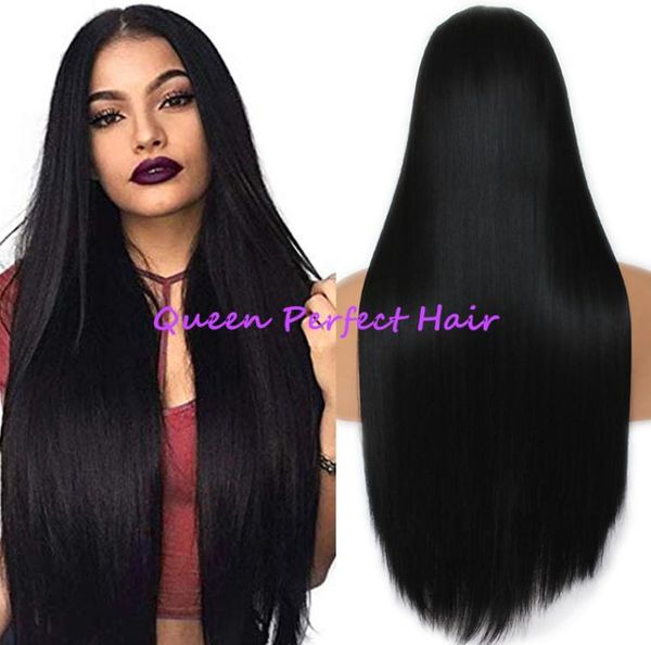 

women039s synthetic lace front wig natural looking long black color straight style middle parting half hand tied heat resistant9320587