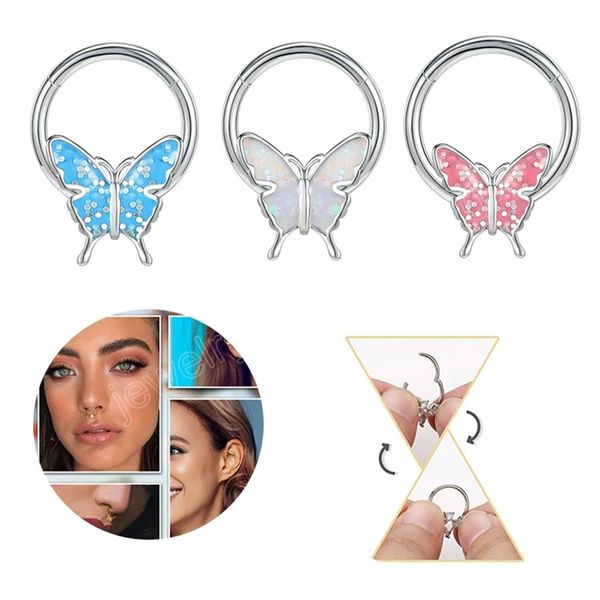 

stainless steel butterfly nose ring fashion nase septum piercing ring cartilage hoop helix small earrings, Silver