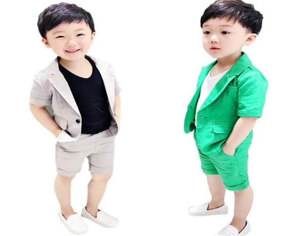 

2020 kids summer 2pcs short sleeve blazershorts boys formal suits childrenwedding clothing sets prom performance costumes2873500, White