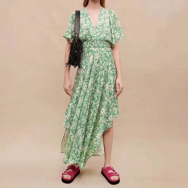 

2023designer summer maximum dress for women high waisted v-neck striped printed waist length skirt, Black;gray