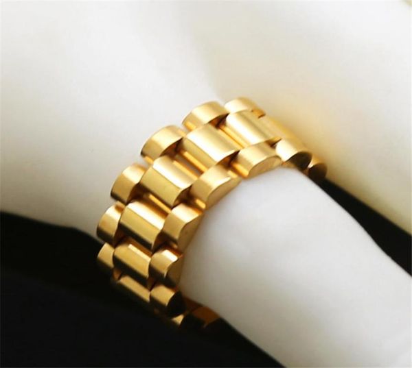 

hip hop men stainless steel designer chain ring punk style gold silver three row watch strap golden rings fashion party jewelry6101914