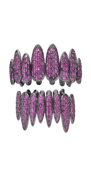 

18k real gold teeth grillz caps iced out zircon 8 teeth bottom vampire fangs dental grill set whole5643587, Black