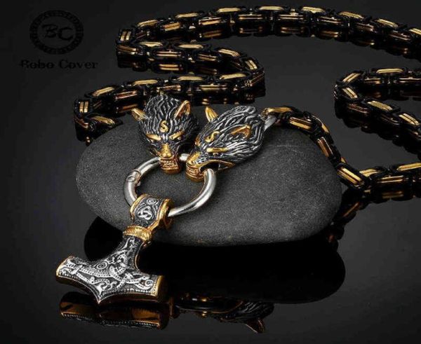 

never fade men celtic wolf necklaces viking vegvisir amulet hammer pendant norse runes anchor stainless steel king chain jewelry 27236396, Silver