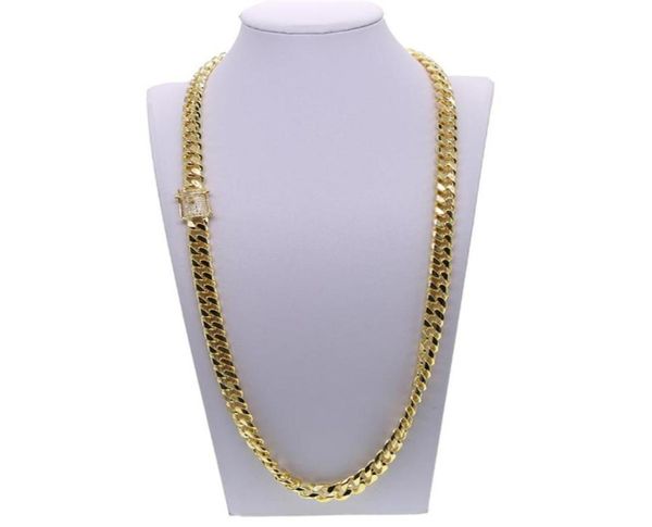 

iced out bling cuban necklace set full paved cz clasp hip hop necklace bracelet set for men miami cuban link gold filled men0393156476, Silver