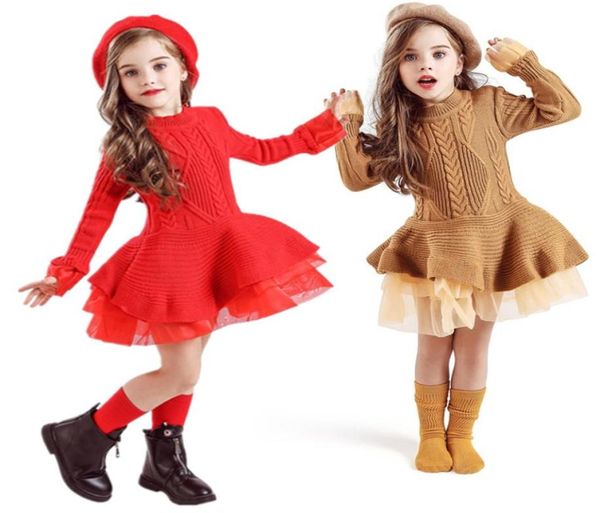 

winter baby girl dress children kids dresses for girls christmas party dress tutu long sleeve knitted toddler girl clothes 8t3971791, Red;yellow