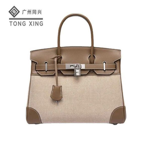 

designer handbags tote brkiins genuine leather hand sewn wax thread layer cowhide patchwork canvas handbag direct seeding bag with logo