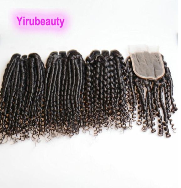 

brazilian human virgin hair 3 bundles with 4x4 lace closure funmi hair weave bouncy fumi curl 1026inch natural color4173782, Black;brown