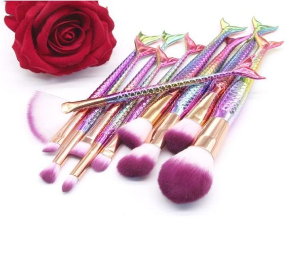 

makeup brush glitter mermaid fish tail fishtail shaped foundation powder eye shadow concealer rainbow blending brushes 1set8335510