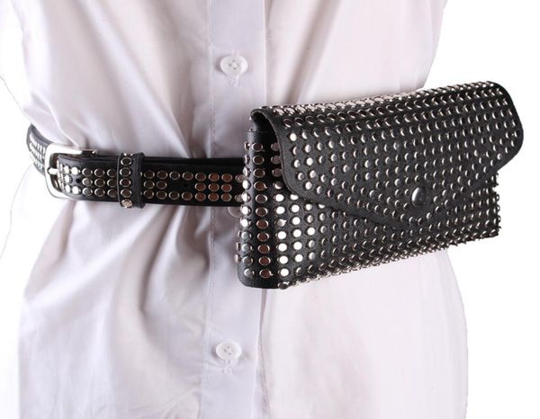

2018 rivets waist pack fanny pack chest bag small women waist bag phone pouch punk belt purse2915651