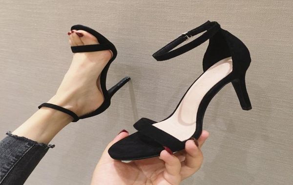 

sandals women039s shoes new fashion open toe with suede high heels fine heels black womens shoes4851424