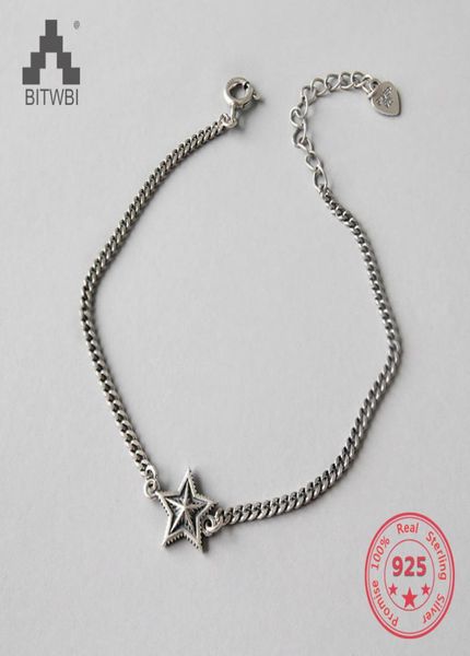 

authentic 925 sterling silver jewelry vintage fivepointed star charm bracelets for women6287018, Golden;silver