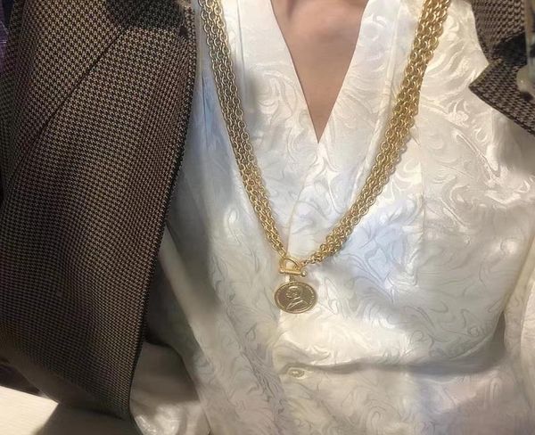 

fashiono vintage metal human head chokers necklaces for women chunky chains necklace metal coin pendant necklace punk jewelry1458783, Golden;silver