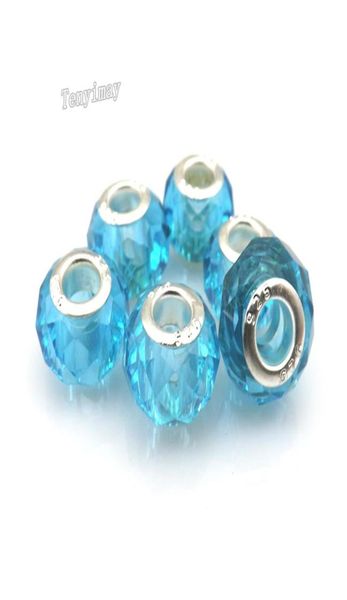 

big hole beads fashion lake blue european faceted glass beads for bracelet diy 100pcslot3697855, Crystal
