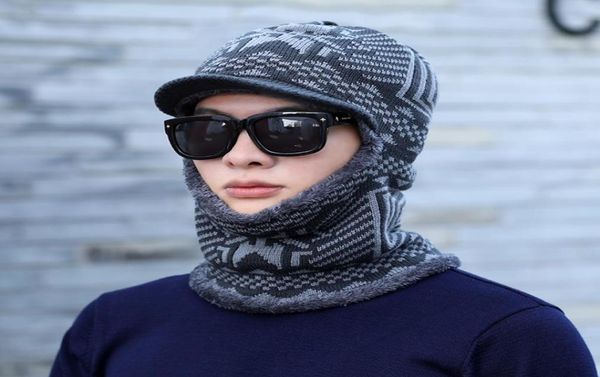 

simple man skullies beanies riding windproof mask ear protect balaclava winter hats for man thick warm knitted cap6621701, Blue;gray