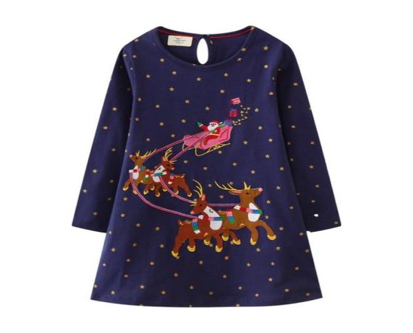 

girls dresses jumping meters christmas girls dresses embroidery deer santa claus fashion toddler kids clothes selling long sleeve 7881485, Red;yellow