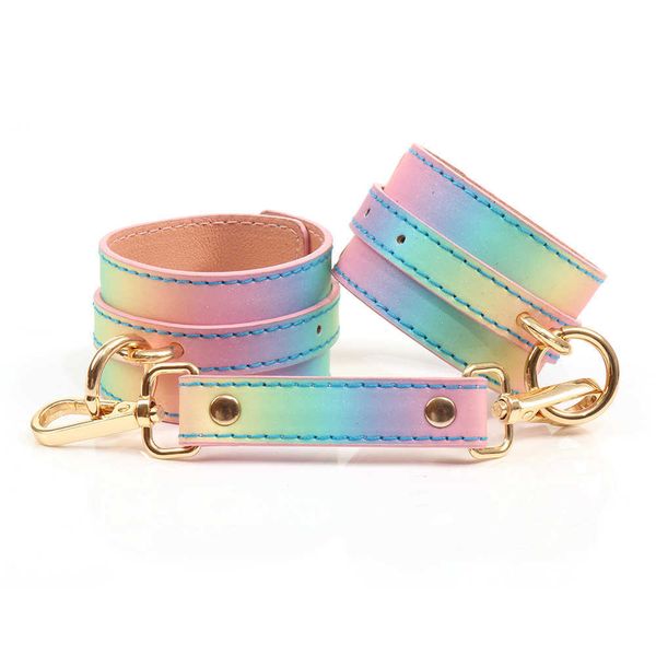 

other panties new rainbow color handcuffs bdsm bondage restraints slave restrain shackles ankle cuff bondage equipment toy female j230529, Red;black