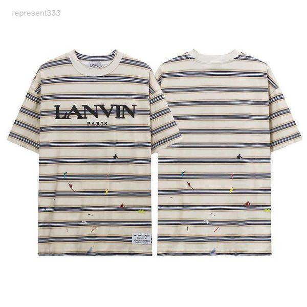 

summer new fashion lanvin shirt brand laval speckler stripe round neck t-shirt for men and couples same short sleeve 498e qk2q, White;black