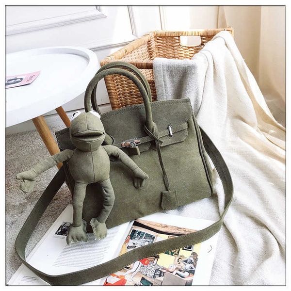 

custom canvas tote bags h ermes handbags frog doll bag hand-painted military cloth bag fan same style concave shape handbag shoulder bag sv4