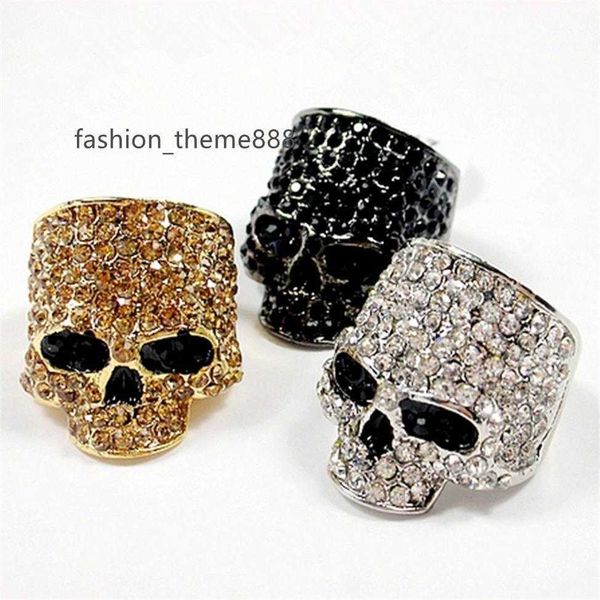 

brand skull rings for men rock punk crystal black gold color biker ring male fashion skull jewelry whole311n, Silver