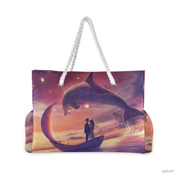 

other bags women's tote bag shoulder bags large capacity beach bag female handbag delfines saltando atardecer shopping bag, Black;red