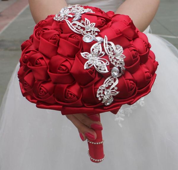 

red silk ribbon butterfly wedding bridal bouquets artificial flower pearls rhinestones sweet 15 quinceanera bouquets w2216a1471061