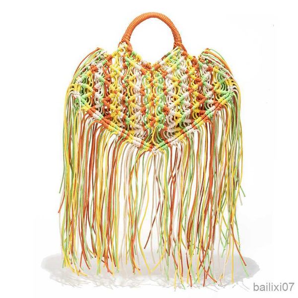 

other bags rope woven bag tassel women handbag hollow knitting shoulder bags for women designer travel beach bag 2023 purses tote, Black;red