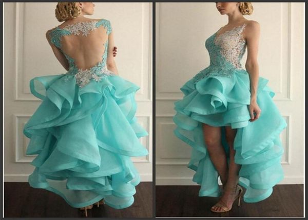 

hilo sleeveless prom dress with appliques ruffles organza blue and white backless evening dress vestidos de fiesta plus9503912, Black
