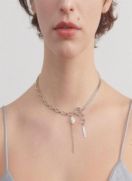 

justine clenquet necklace fashion designer gold and silver two color diamond metal mosaic pearl clavicle chain t6eq295p2292919