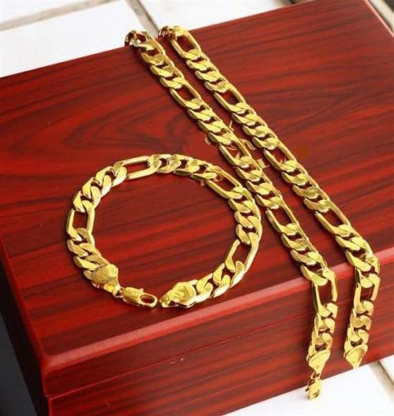 

heavy 12mm 18k yellow solid gold filled men039s bracelet necklace 23 6 chain set birthday gift258i8448569, Silver