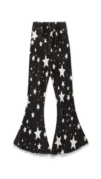 

holes ripped print star girl flare pants 2020 children toddler kids baby solid cute long denim bellbottomed trouser for clothes f5918085, Blue