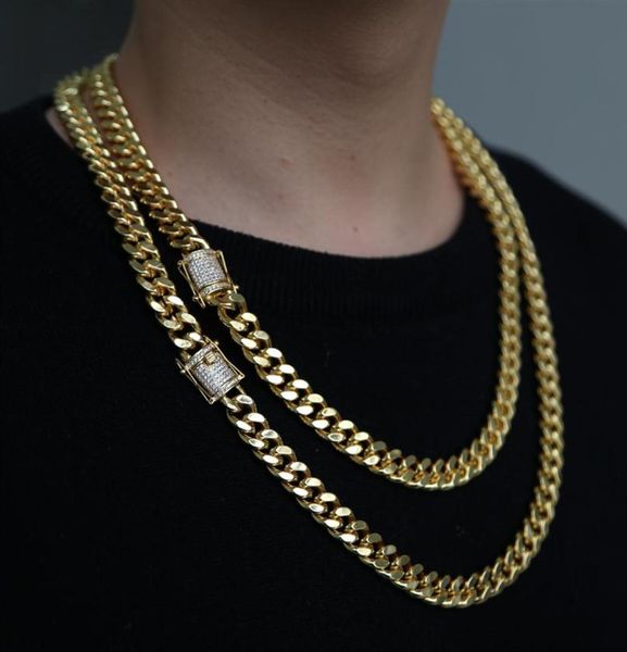 

hip hop cuban chain necklace 5a cz paved clasp for men jewelry with gold filled long chains miami necklaces mens jewelry177f3720810, Silver