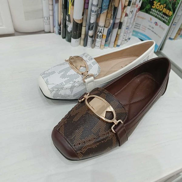 

35-42 women designer loafers shoes full letters print ballet flats ballerina sandal m gold buckle mary jane flat mule summer spring sneaker, Black