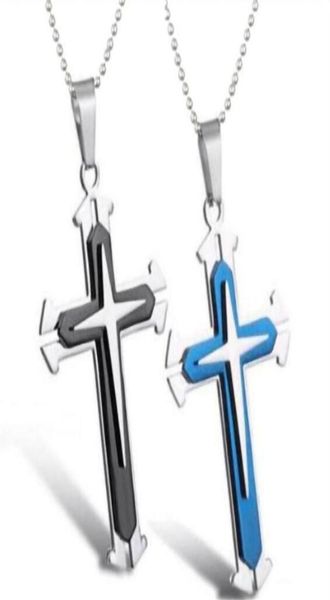 

mens cross necklace pendant stainless steel chain 3 layer cross blue black color jewelry gifts fashion accessories276o2965911, Silver