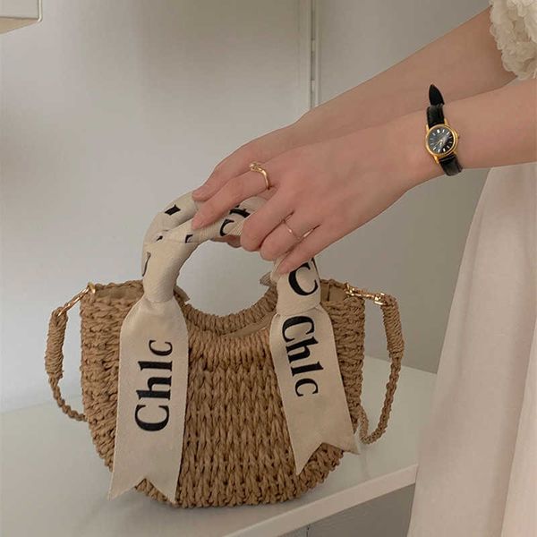 

straw bags totes fashion women's handbag designer alphabet scarf cross summer new woven beach luxury bag bags handbags women 230529